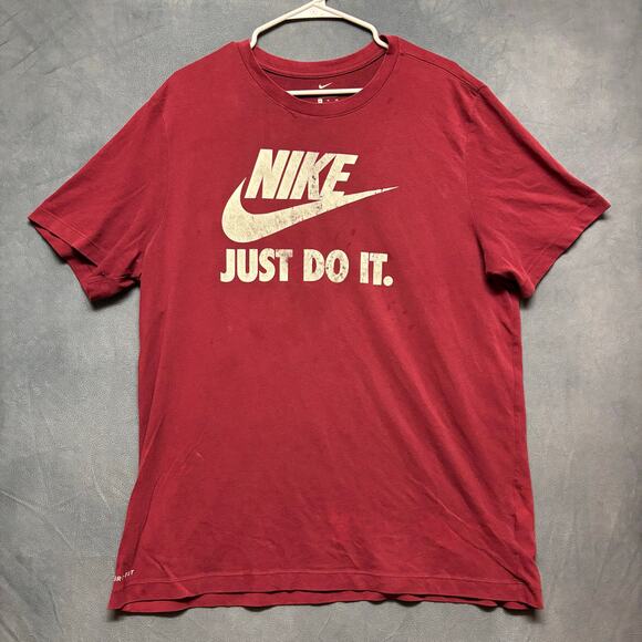 Nike Dri-Fit Burgundy Shirt Trashed Skater Grunge Performance Just Do It Swoosh - Picture 1 of 14